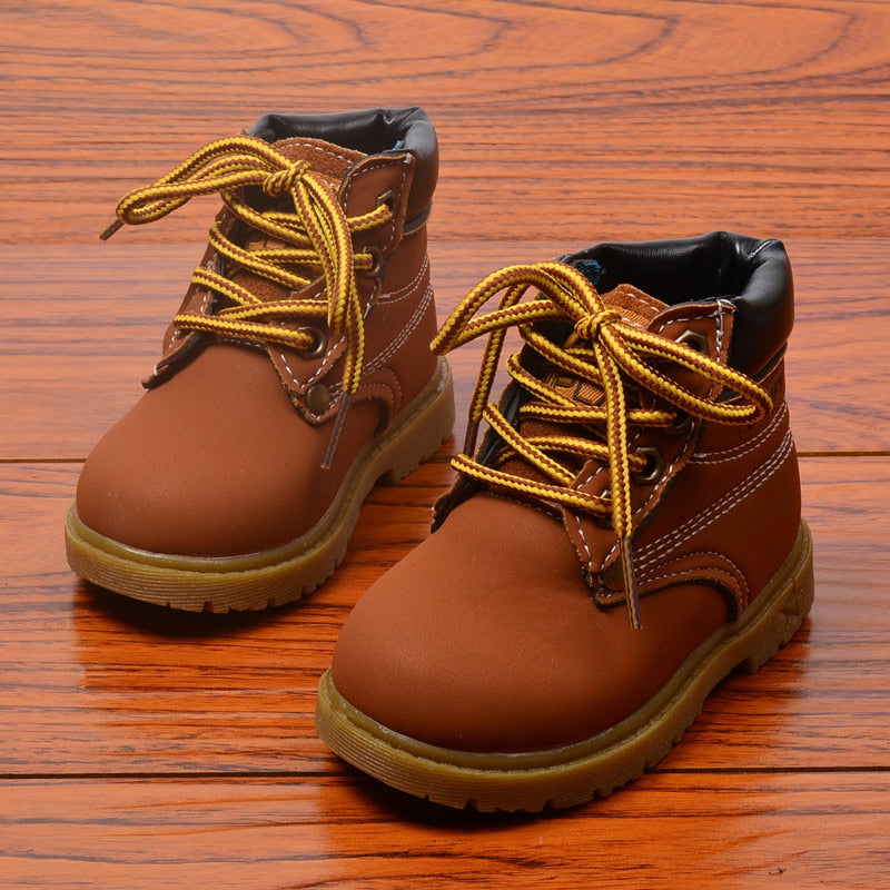 Stijlvolle Modieuze Effen Kleur Stoere Enkelboots van PU-Leer met Vetersluiting en Ronde Neus voor Kinderen