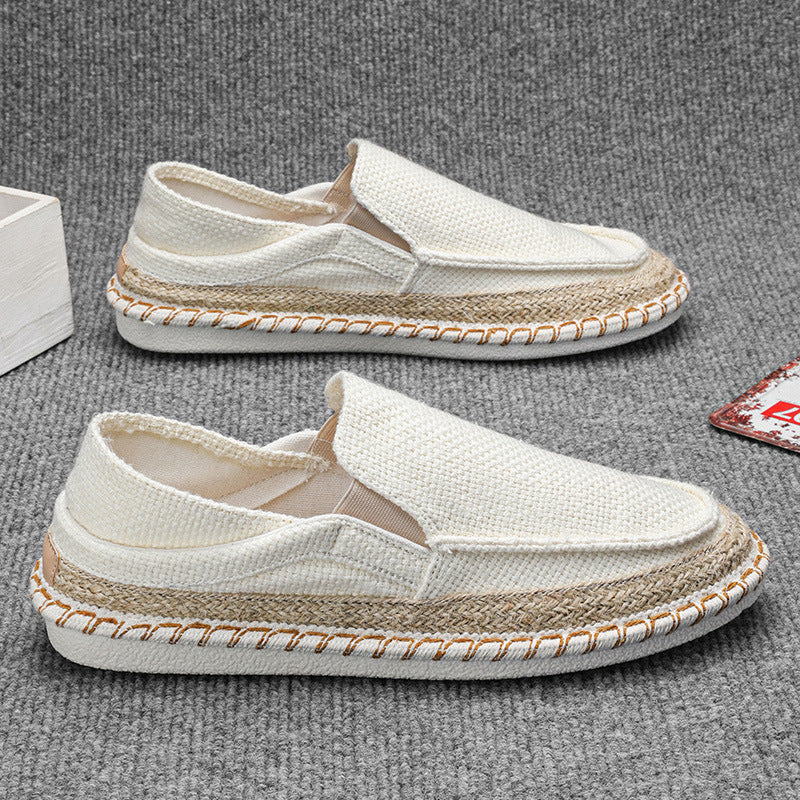 Eenvoudig Comfortabel Ademend Effen Kleur Geweven Traditioneel Casual Slip-On Canvas Vissersschoenen met Ronde Neus en voor Heren & Jongens