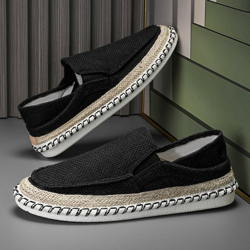 Eenvoudig Comfortabel Ademend Effen Kleur Geweven Traditioneel Casual Slip-On Canvas Vissersschoenen met Ronde Neus en voor Heren & Jongens
