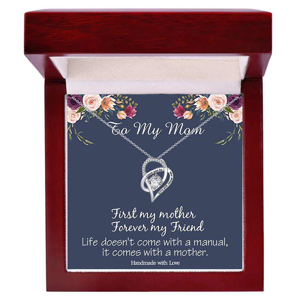 Stijlvolle Modieuze Roestvrijstalen "LOVE YOU MOM" Halsketting en Hartvormige Hanger met Zirkoon voor Dames