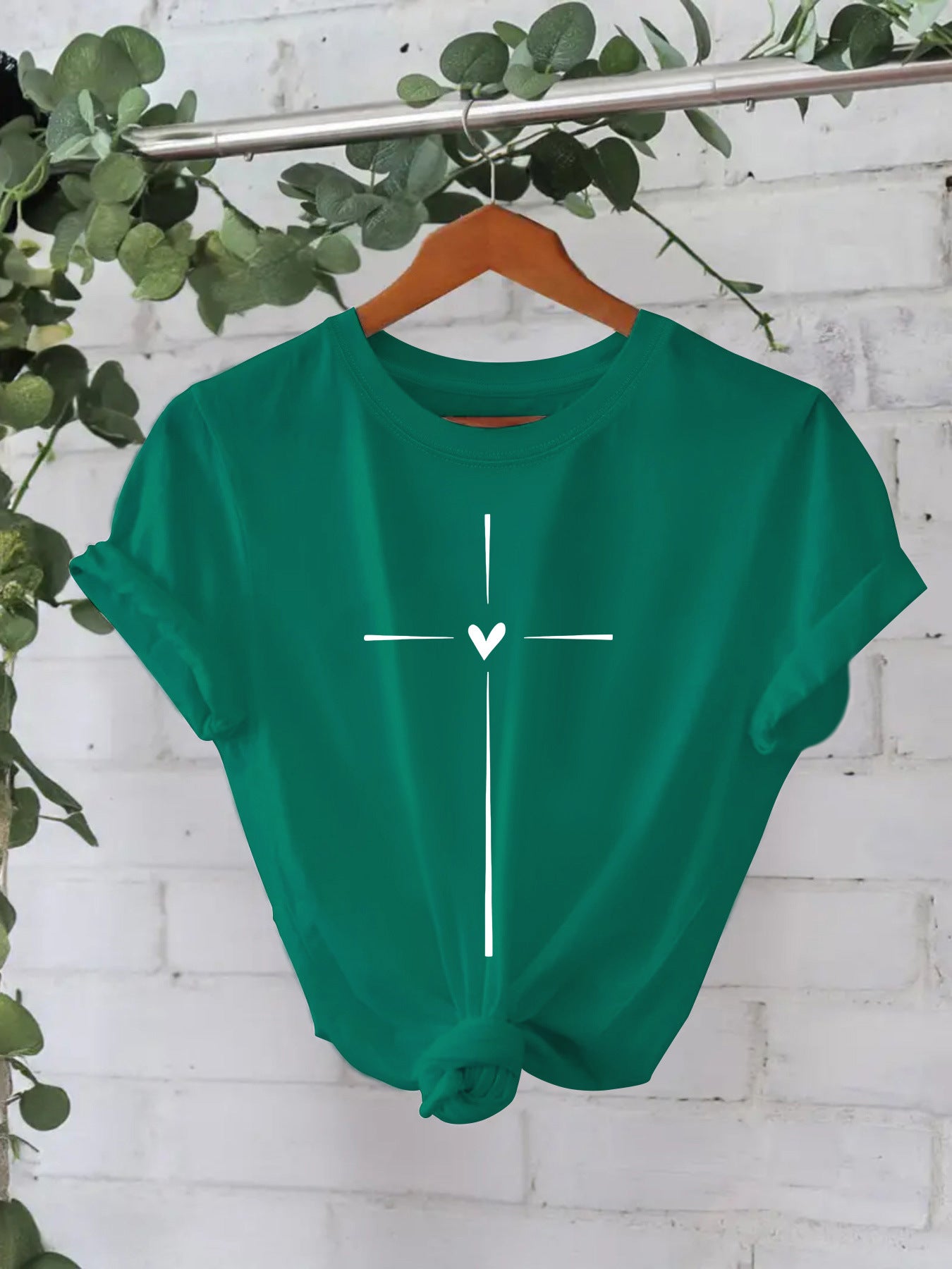 Trendy Modieuze Effen Kleur Casual Ronde Hals T-shirt met Letterprint en Korte Mouwen voor Dames/Meiden & Plus-Size