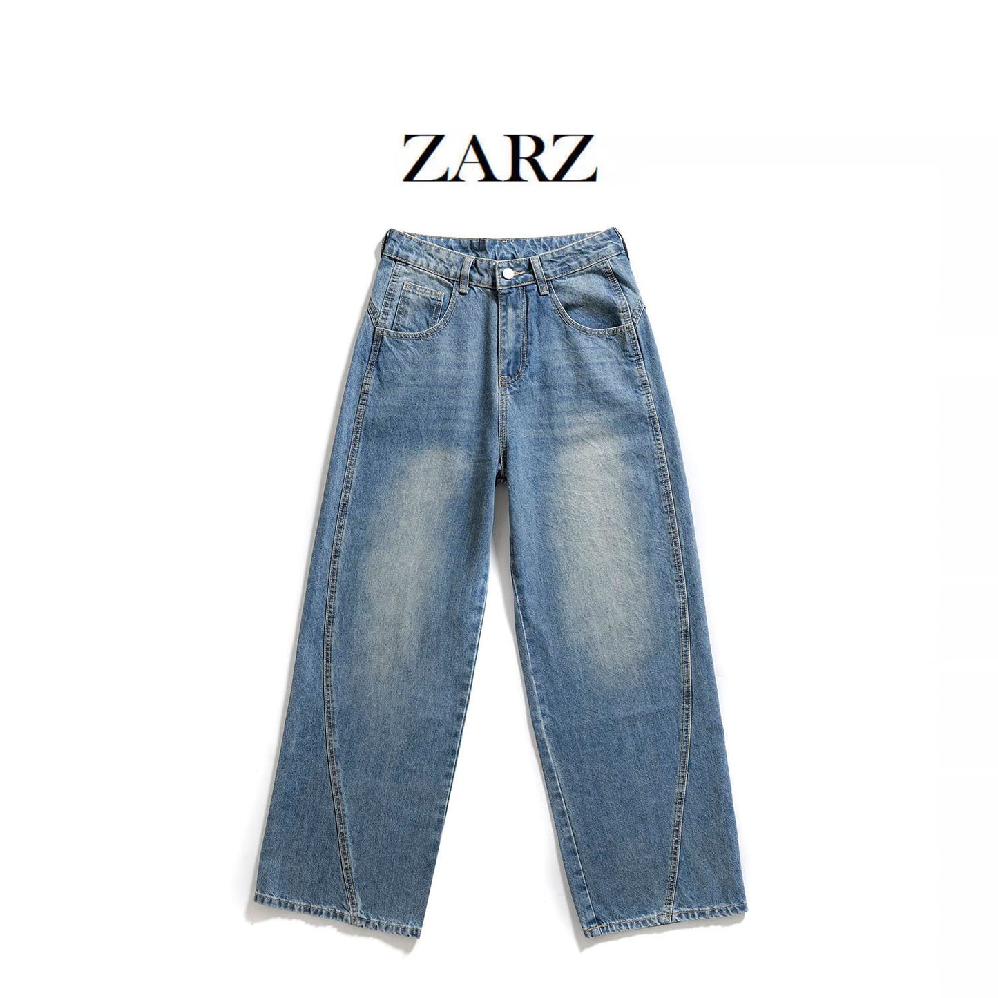 Custom Made Style Literair Retro Klassieke Effen Kleur Modieuze Veelzijdige Washed Denim Jeans met Rechte Pijpen en Zakken  voor Dames & Meiden
