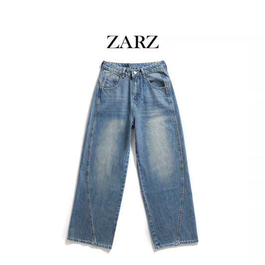 Custom Made Style Literair Retro Klassieke Effen Kleur Modieuze Veelzijdige Washed Denim Jeans met Rechte Pijpen en Zakken  voor Dames & Meiden