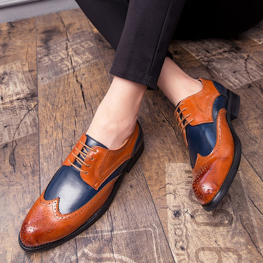 Elegante Klassieke Colorblock Britse Stijl Formele Casual Business Oxford Schoenen van Veganistisch Leer met Spitse Neus en Platte Rubberzool voor Heren