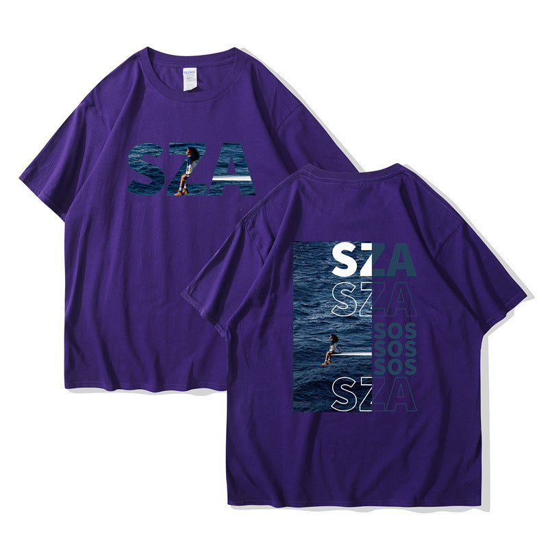 Trendy Eenvoudige Effen Kleur Casual Vintage Ronde Hals T-shirt met Grafische-print en Korte Mouwen voor UInisex