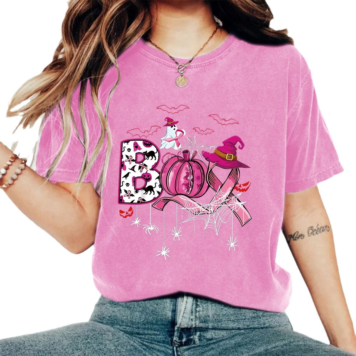 Stijlvolle Effen Kleur Casual Vintage Ronde Hals T-shirt met Cartoonprint en Korte Mouwen voor Dames & Plus-Size