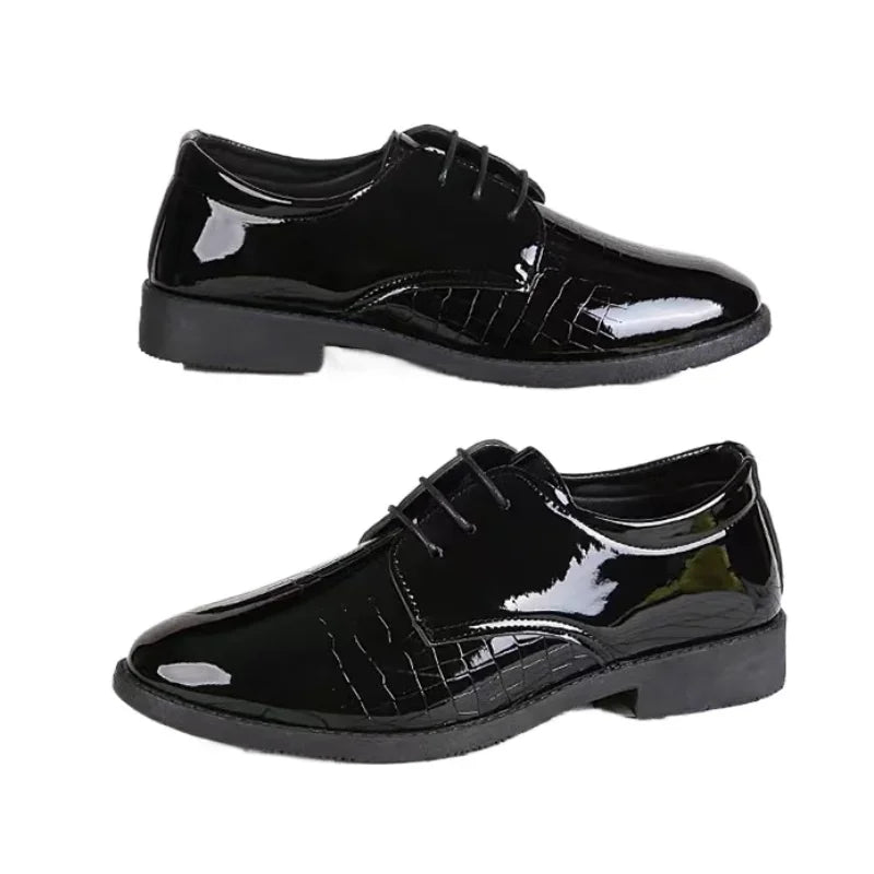 Modieuze Veelzijdige Effen Kleur Casual/Business Derbyschoenen van PU-Leer met Reliëf Patroon op de Neus en Vetersluiting voor Heren