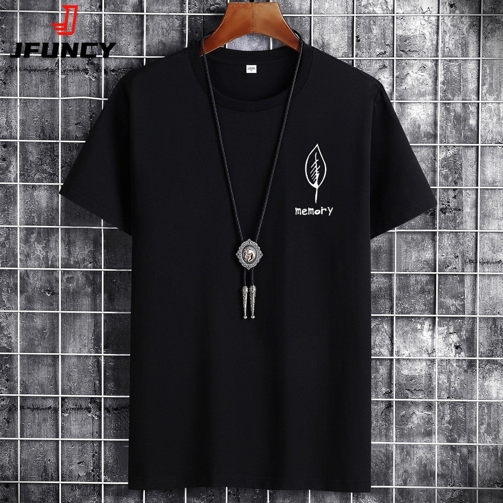 JFUNCY Trendy Eenvoudige Oversized Casual T-shirt met Grafische Bladprint en Korte Mouwen voor Heren