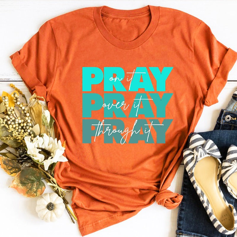 Modieuze Streetwear Effen Kleur Casual Vintage Religieus T-shirt met Ronde Hals en Korte Mouwen voor Dames/Plus-size & Meiden