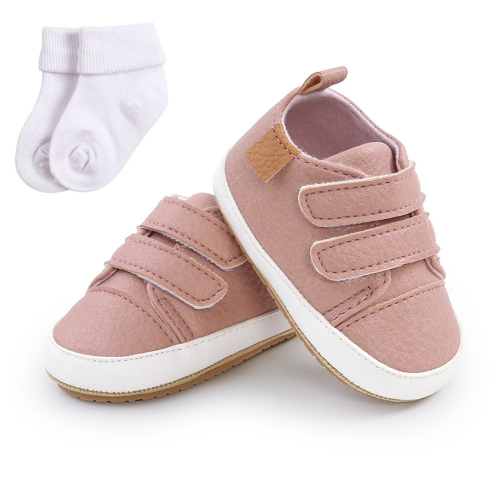 Eenvoudige Casual Effen Kleur Comfortabele Sneakers van PU-Leer met Klittenbandsluiting en Ronde Neus voor Kinderen