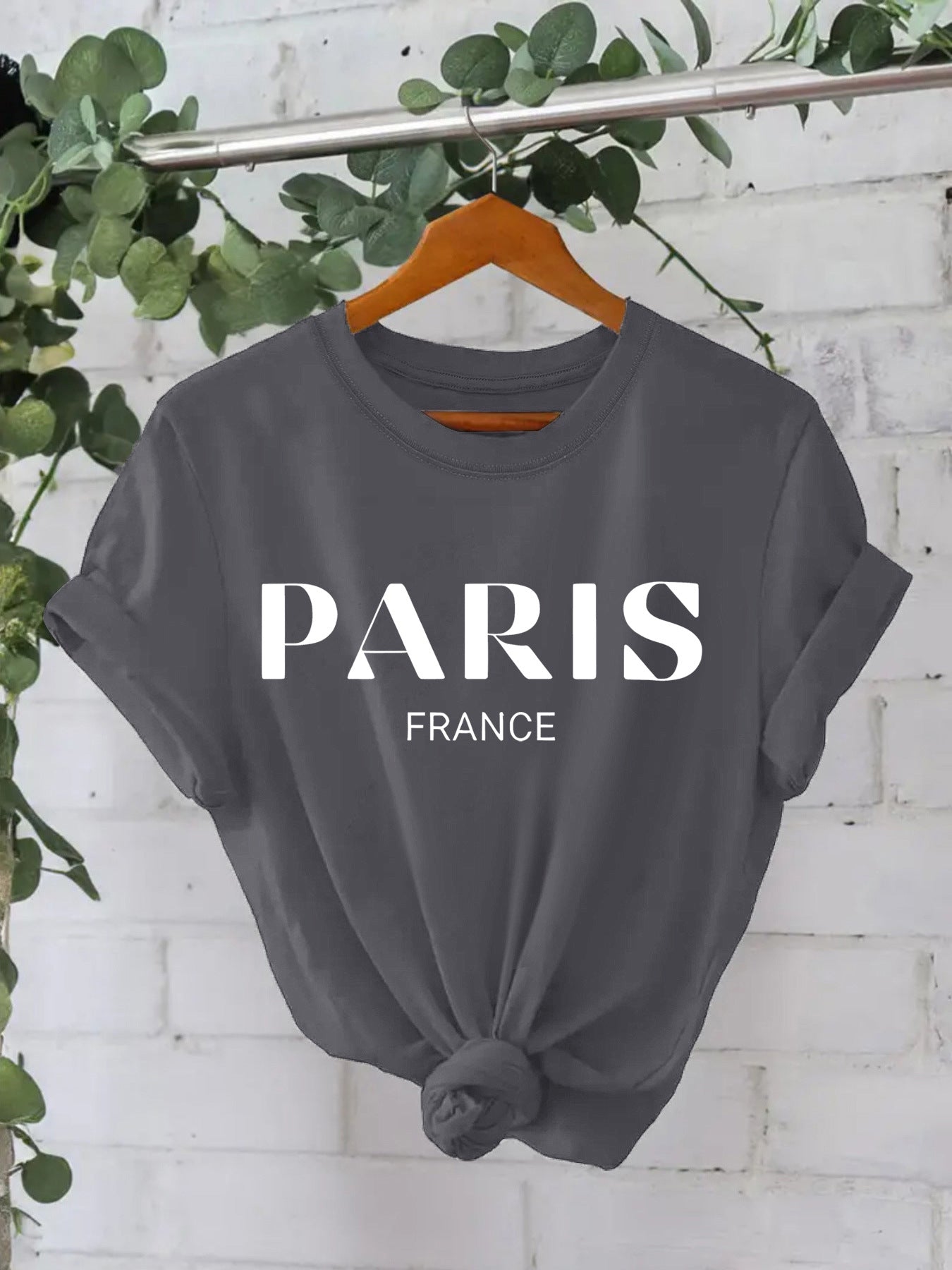 Trendy Stijlvolle Effen Kleur Casual Ronde Hals T-shirt met Letterprint en Korte Mouwen voor Dames/Meiden & Plus-Size