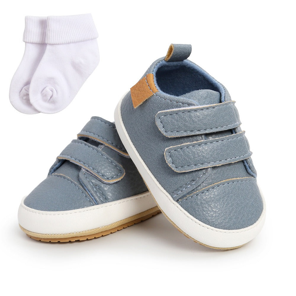 Eenvoudige Casual Effen Kleur Comfortabele Sneakers van PU-Leer met Klittenbandsluiting en Ronde Neus voor Kinderen