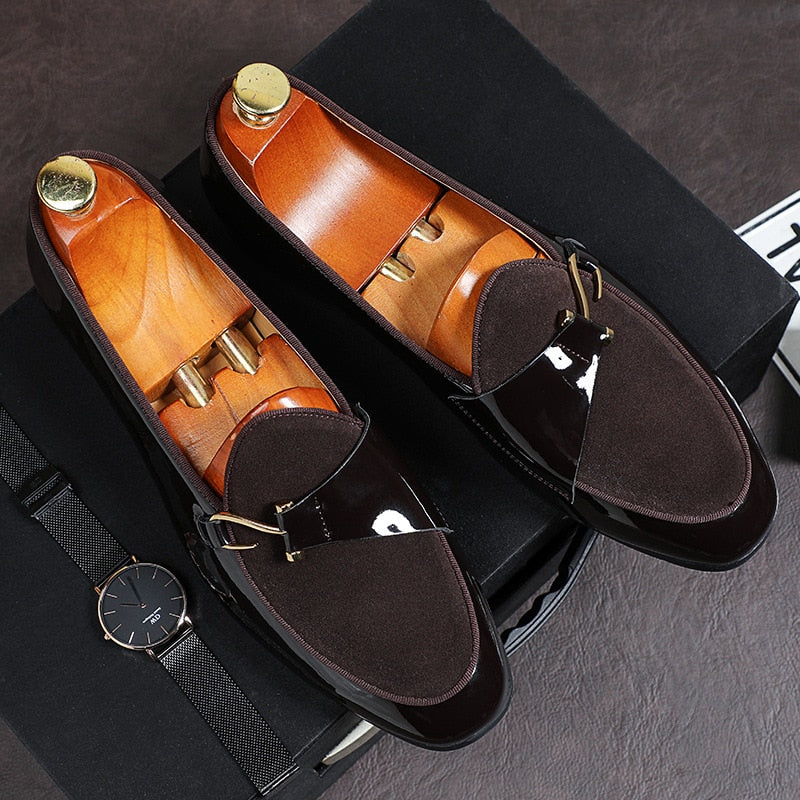Stijlvolle Elegante Effen Kleur Klassiek Formele/Business Lakleren Mocassins van PU-Leer met Imitatie Suède Accenten en Decoratieve Gesp voor Heren & Jongens