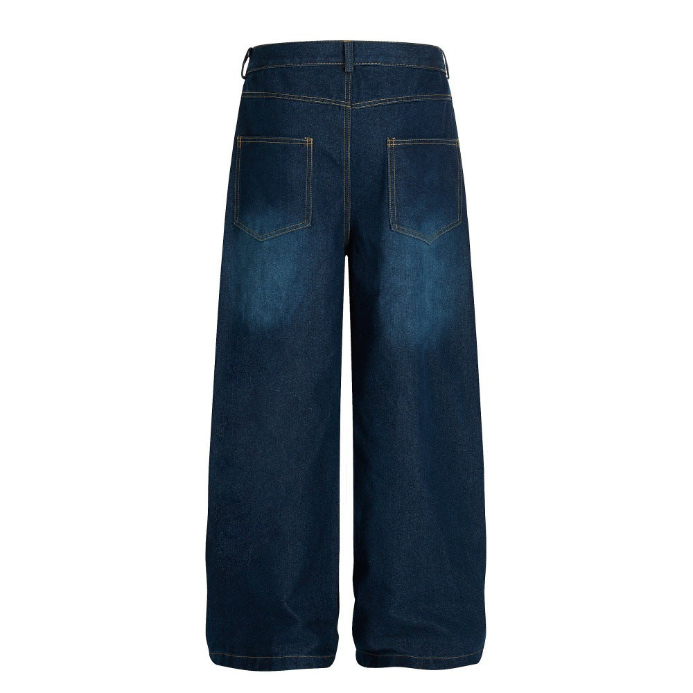 Modieuze Stijlvolle Effen Kleur Bedrukt en Beschilderde Denim Jeans met Wijde Pijpen en Knoopsluiting voor Heren & Jongens
