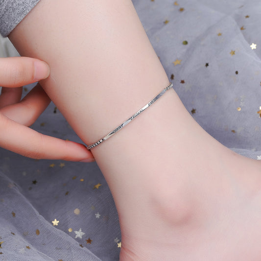 Eenvoudige 925 Sterling Zilveren Geometrische Enkelbandje met Bedeltjes en Letterprint voor Dames