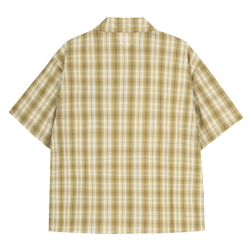 Trendy Modieuze Effen Kleur Oversized Casual Vintage Geruitepatroon Overhemd met Korte Mouwen en Knoopsluiting voor Heren