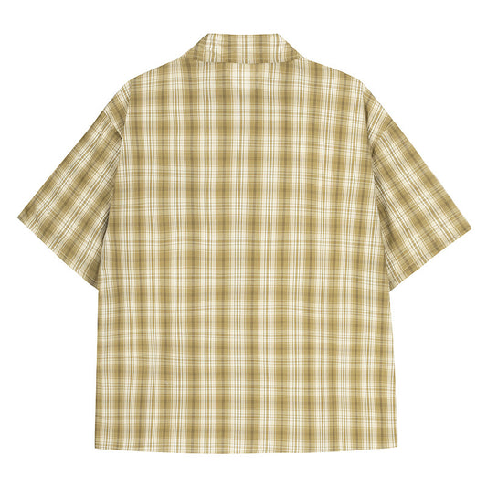 Trendy Modieuze Effen Kleur Oversized Casual Vintage Geruitepatroon Overhemd met Korte Mouwen en Knoopsluiting voor Heren