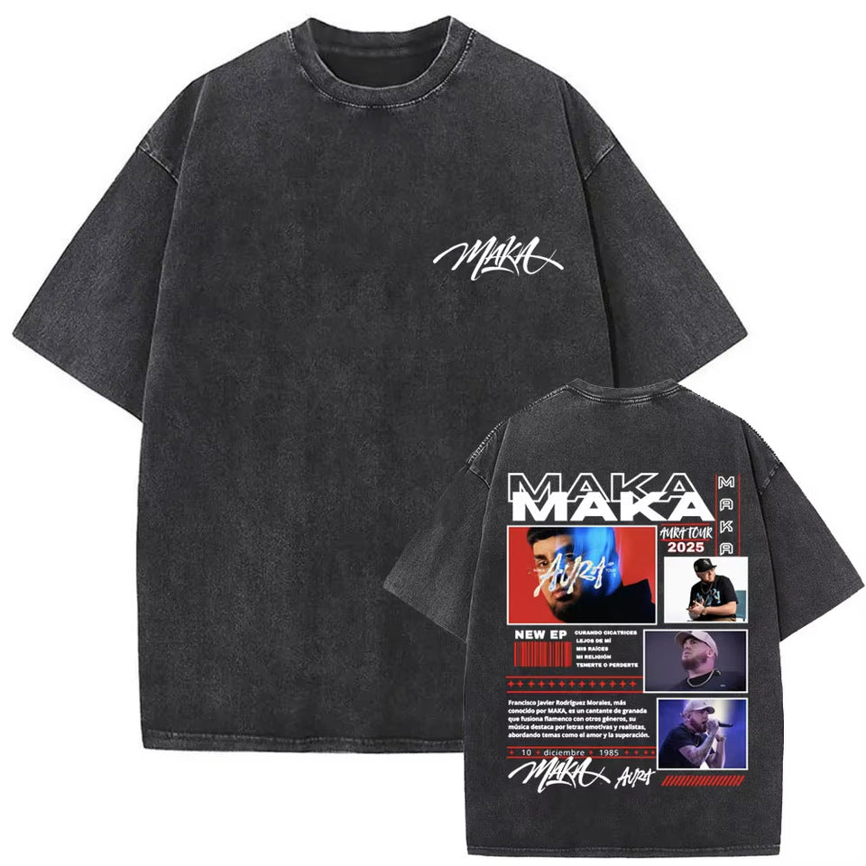 Stijlvolle Hiphopstijl Casual Effen Kleur Washed Vintage rapper Maka T-shirts voor Heren & Jongens