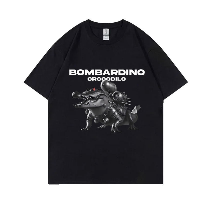 Hiphop Streetfashion Stijlvolle Effen Kleur Casual Ronde Hals BOMBARDIRO CROCODILO T-shirt met Grappige Krokodilprint en Korte Mouwen voor Heren & Jongens