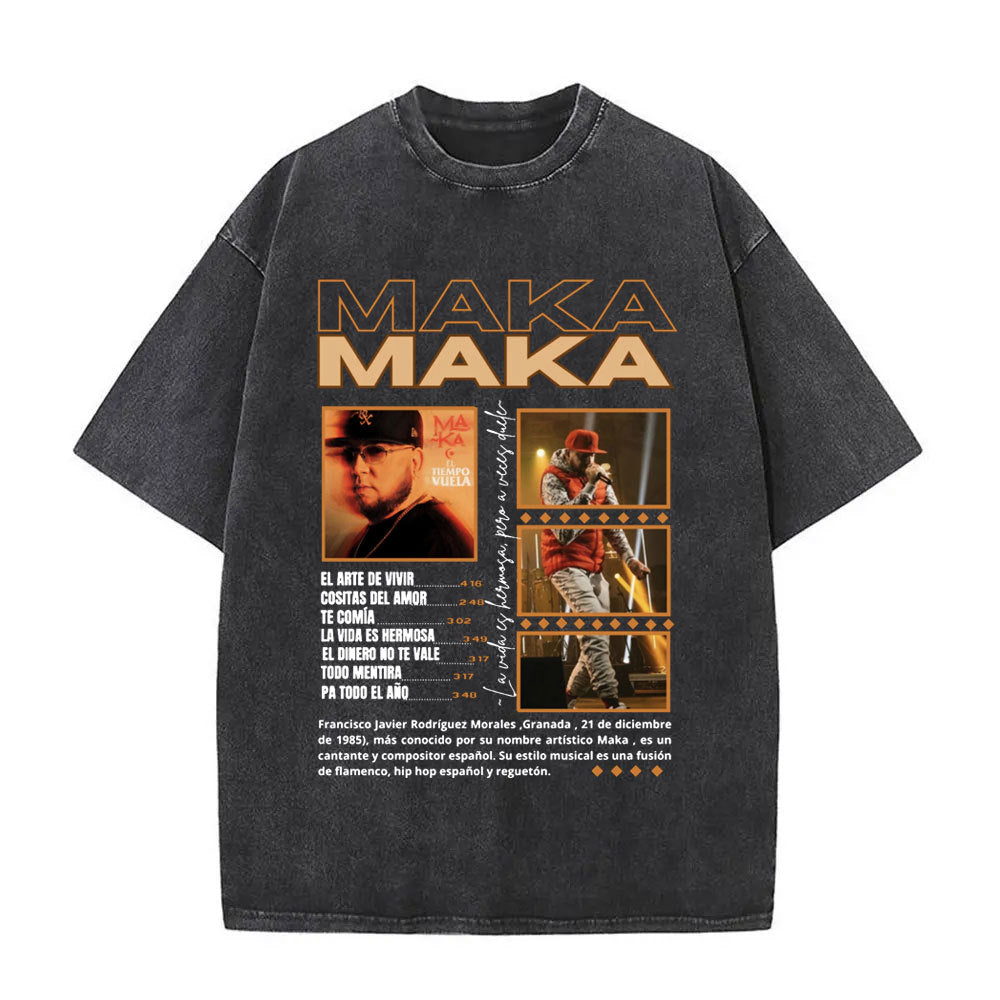 Stijlvolle Hiphopstijl Casual Effen Kleur Washed Vintage rapper Maka T-shirts voor Heren & Jongens