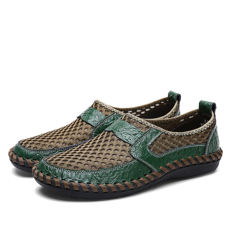 Klassieke Italiaanse Stijl Casual Kleurrijke Ademend Mesh Instapschoenen van Echt Leer voor Heren