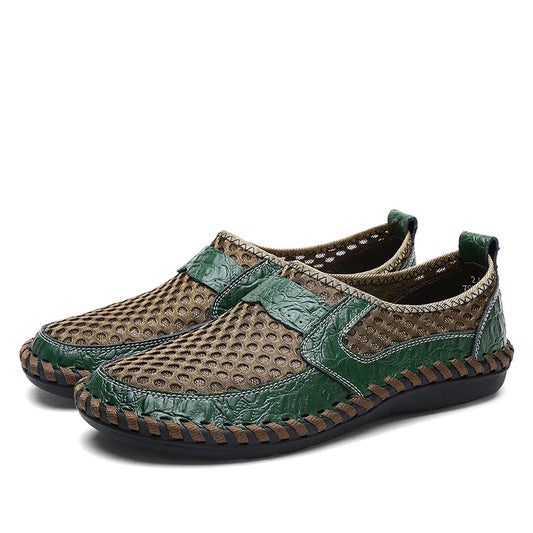 Klassieke Italiaanse Stijl Casual Kleurrijke Ademend Mesh Instapschoenen van Echt Leer voor Heren