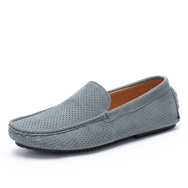 Modieuze Comfortabele Effen Kleur Casual Instappers van Echt Leer met Stippenpatroon en Flexibele Rubberen Noppenzool voor Heren & Jongens