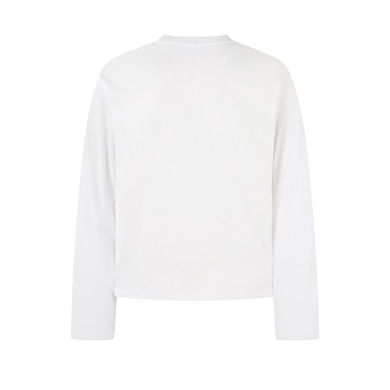 Eenvoudige Effen Kleur Oversized Casual Vintage Cartoonprint T-shirt met Ronde Hals en Lange Mouwen voor Heren