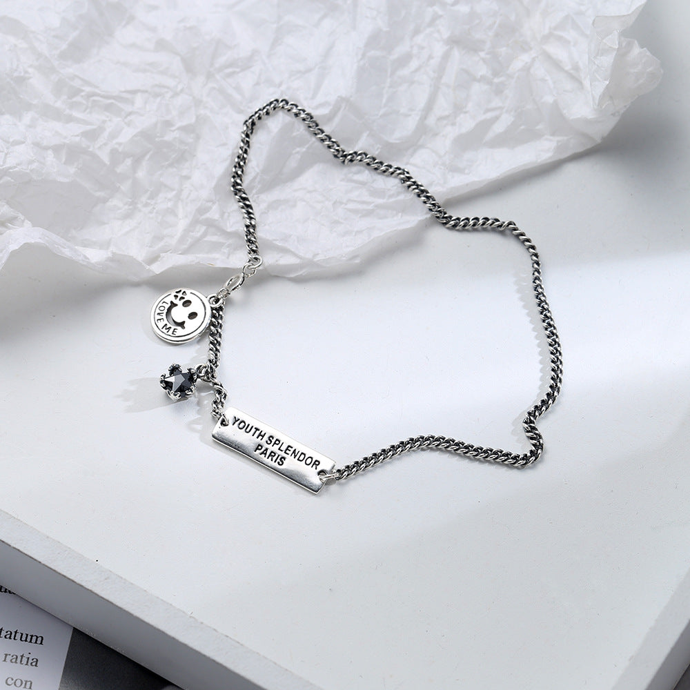 Eenvoudig Retro 925 Sterling Zilveren Geometrische Enkelbandje met Persoonlijkheid Bedeltje met Letterprint voor Dames