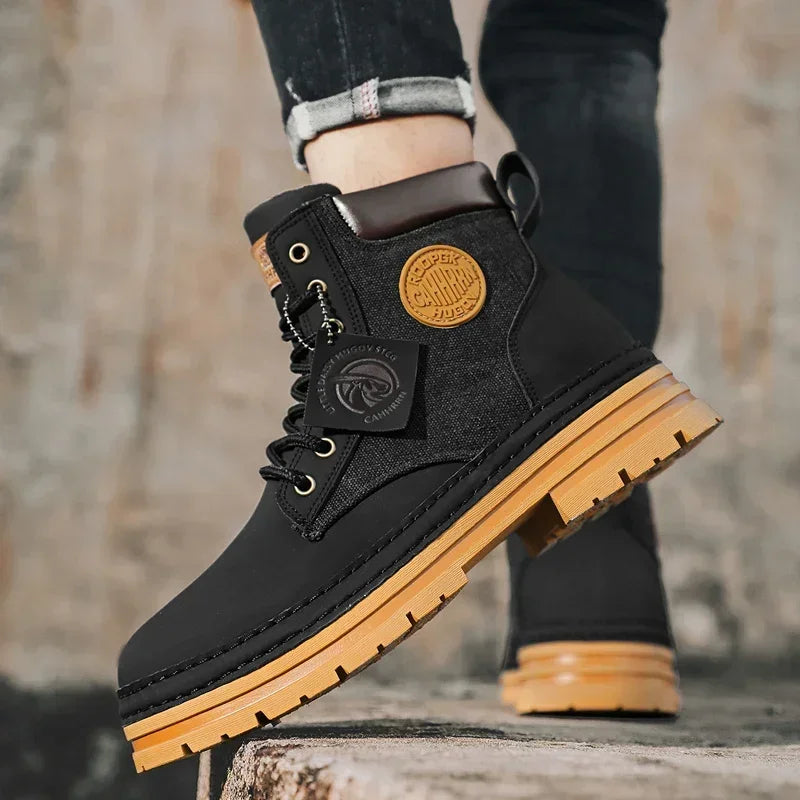 Stijlvolle Casual Business Effen Kleur Outdoor Hoge Workboots van PU-Leer met Patchwork en Dikke Zool