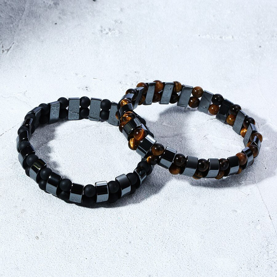 Stijlvolle Modieuze Geometrische Dubbellaagse Armband met Hematiet en Tijgeroog Kralen voor Heren