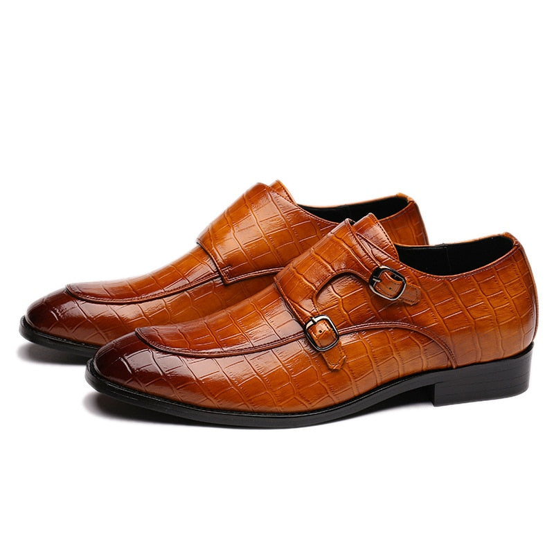 Elegante Klassieke Effen Kleur Formele Casual Business Krokodillenprint Loafers van Veganistisch Leer met Dubbel Gespsluiting voor Heren
