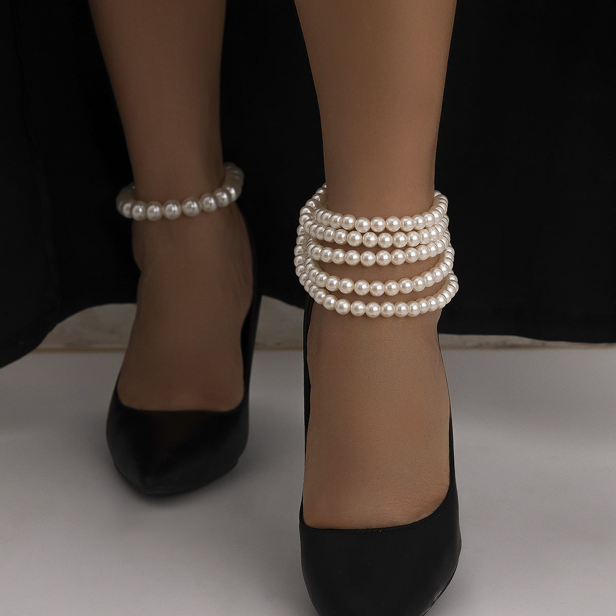 Luxe Elegante Lichtgewicht Dubbellaagse Sexy Enkelbanden Set met Imitatie Parels voor Dames