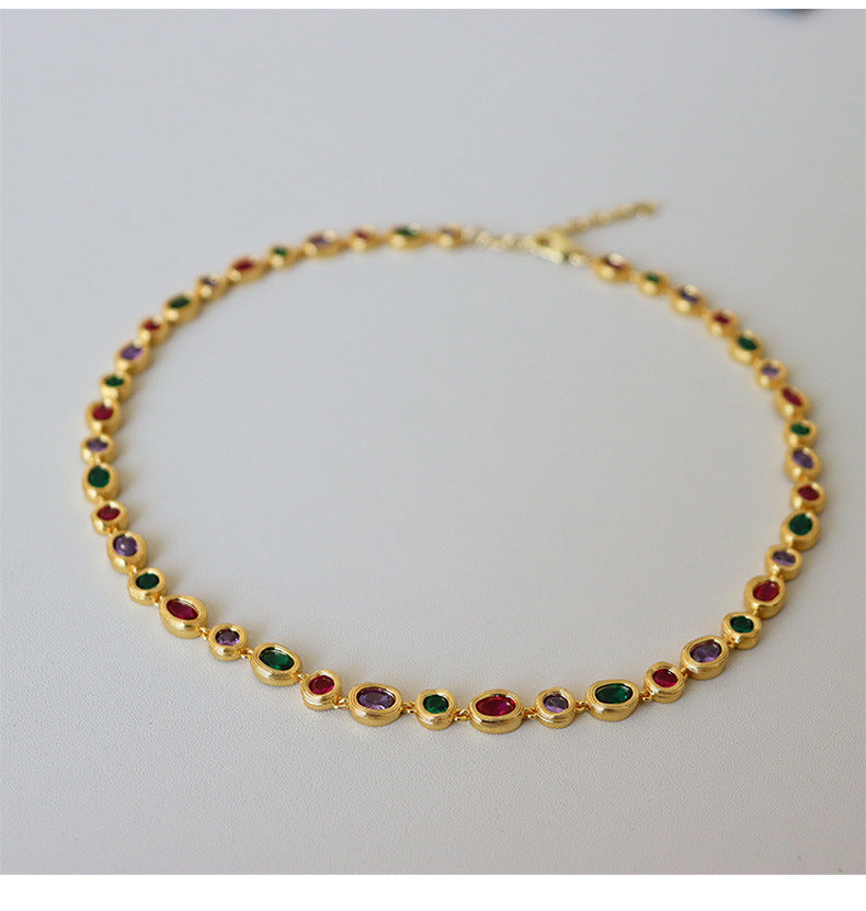 Modieuze Veelzijdige Gepersonaliseerde Niche Elegante Lichte Kleurrijke Retro Geometrische Zirkoon Halsketting/Armband voor Dames
