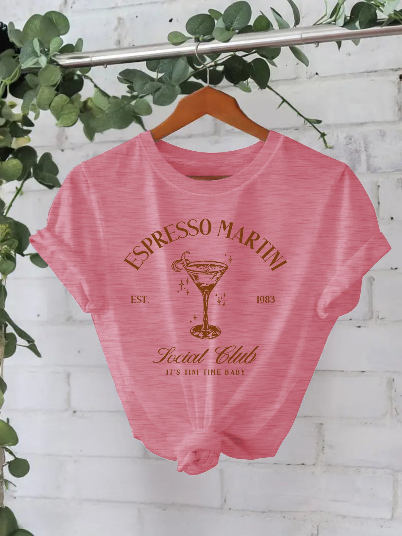 Stijlvolle Streetwear Effen Kleur Casual ESPRESSO MARTNI T-shirt met Ronde Hals en Korte Mouwen voor Dames/Meiden & Plus-Size