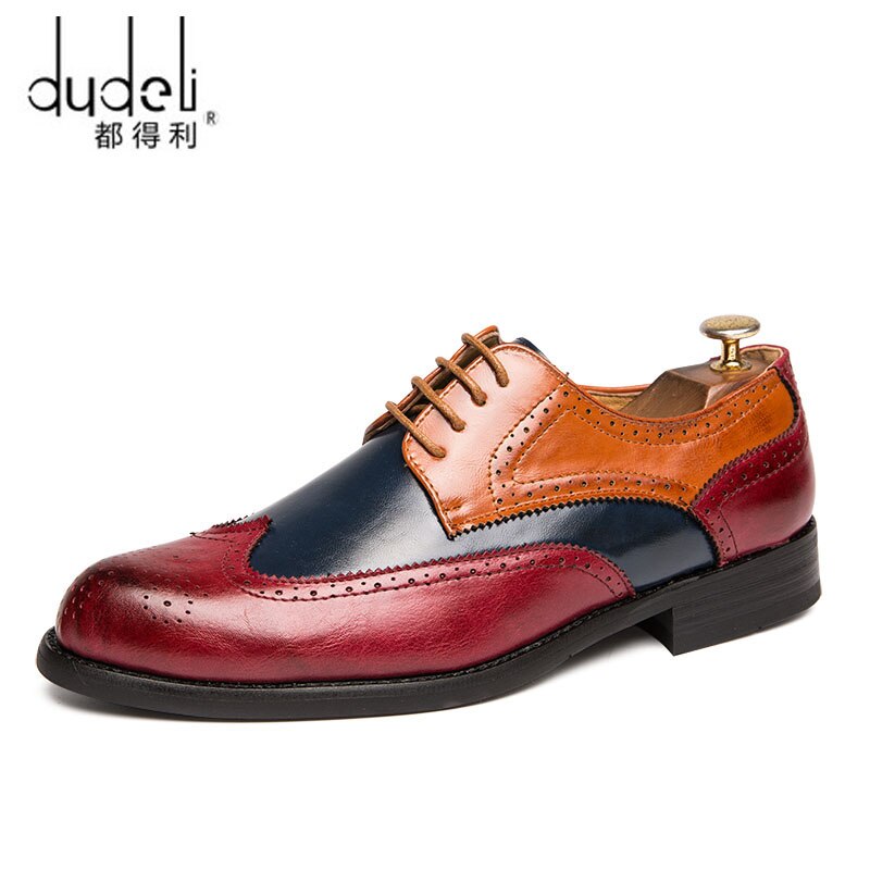 Elegante Klassieke Colorblock Britse Stijl Formele Casual Business Oxford Schoenen van Veganistisch Leer met Spitse Neus en Platte Rubberzool voor Heren