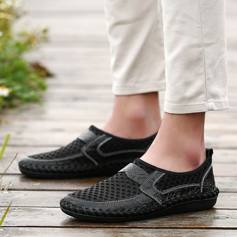 Klassieke Italiaanse Stijl Casual Kleurrijke Ademend Mesh Instapschoenen van Echt Leer voor Heren