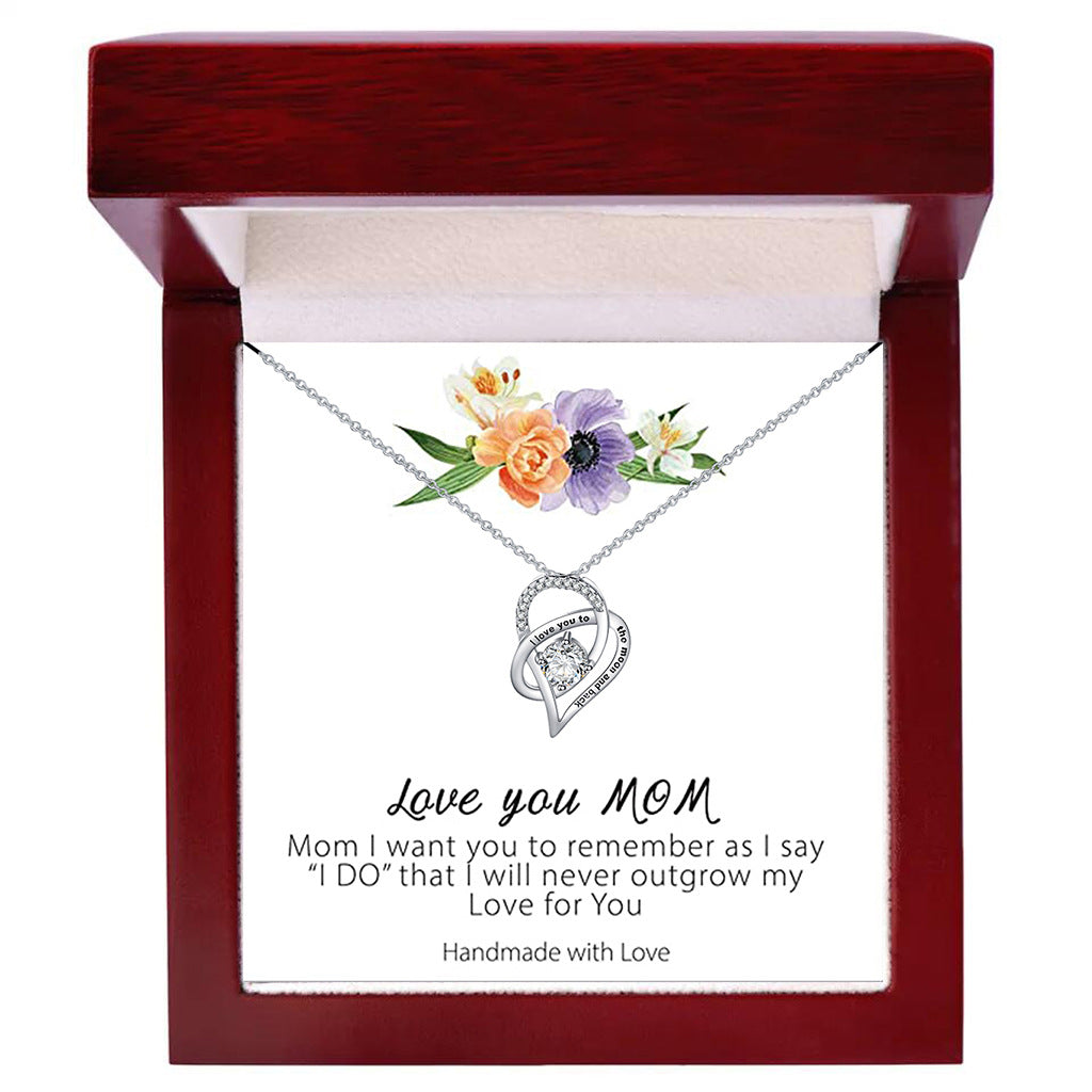Stijlvolle Modieuze Roestvrijstalen "LOVE YOU MOM" Halsketting en Hartvormige Hanger met Zirkoon voor Dames