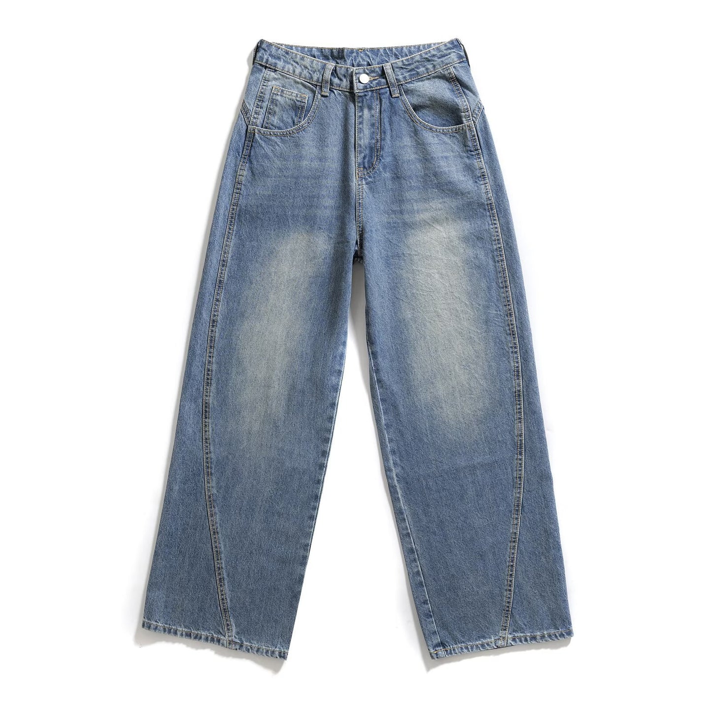 Custom Made Style Literair Retro Klassieke Effen Kleur Modieuze Veelzijdige Washed Denim Jeans met Rechte Pijpen en Zakken  voor Dames & Meiden