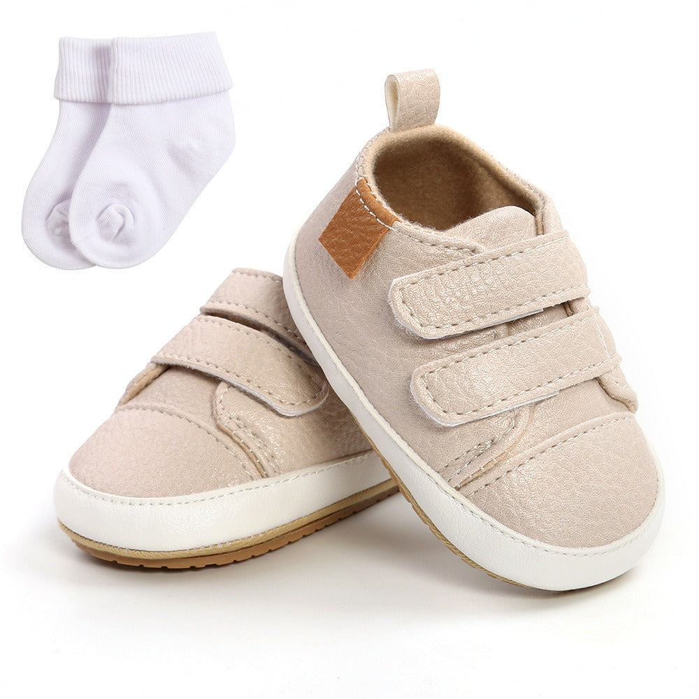 Eenvoudige Casual Effen Kleur Comfortabele Sneakers van PU-Leer met Klittenbandsluiting en Ronde Neus voor Kinderen