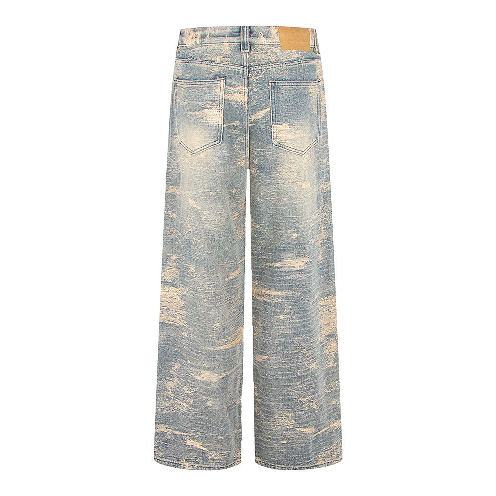 Trendy Streetstyle Modieuze Afslankende Effen Kleur Casual Vintage Washed Ripped Losse Demin Jeans met Rechte Wijde Pijpen voor Unisex