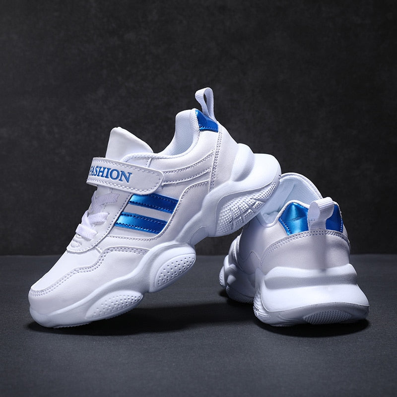 Trendy Casual Effen Kleur Ademende Sportieve Sneakers van PU-Leer met Strepen Accenten en Klittenbandsluiting