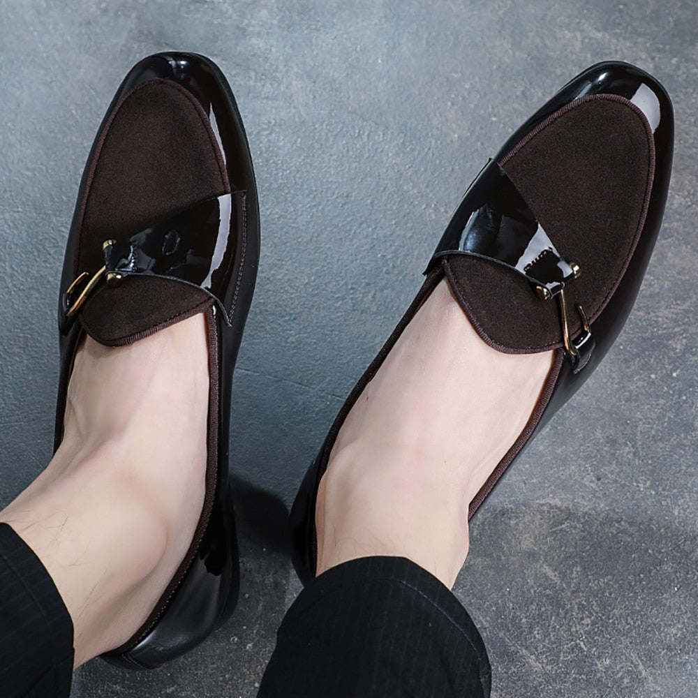 Stijlvolle Elegante Effen Kleur Klassiek Formele/Business Lakleren Mocassins van PU-Leer met Imitatie Suède Accenten en Decoratieve Gesp voor Heren & Jongens