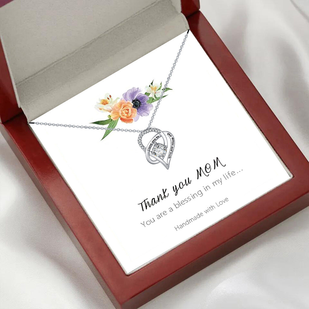 Stijlvolle Modieuze Roestvrijstalen "LOVE YOU MOM" Halsketting en Hartvormige Hanger met Zirkoon voor Dames