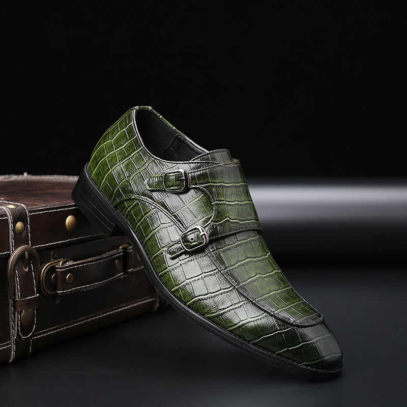 Elegante Klassieke Effen Kleur Formele Casual Business Krokodillenprint Loafers van Veganistisch Leer met Dubbel Gespsluiting voor Heren