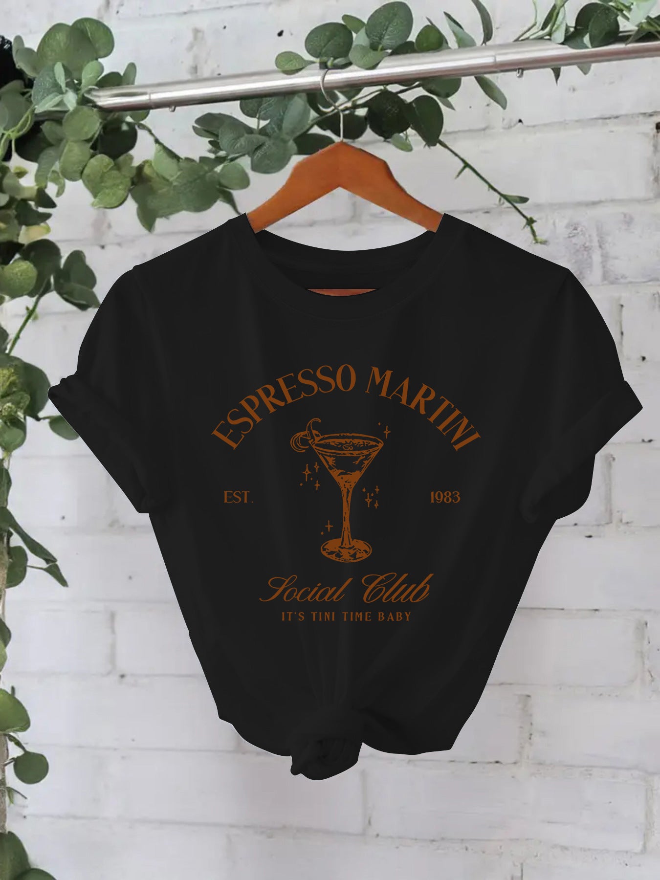 Stijlvolle Streetwear Effen Kleur Casual ESPRESSO MARTNI T-shirt met Ronde Hals en Korte Mouwen voor Dames/Meiden & Plus-Size