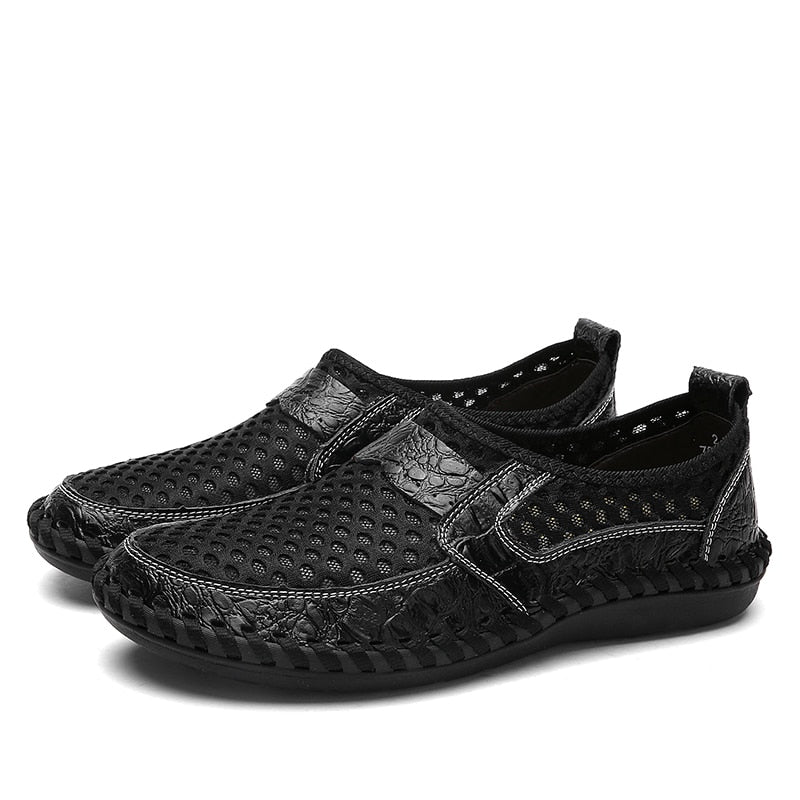 Klassieke Italiaanse Stijl Casual Kleurrijke Ademend Mesh Instapschoenen van Echt Leer voor Heren