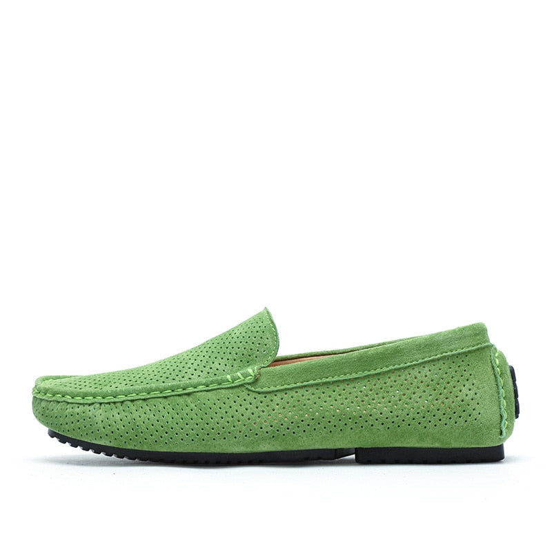 Modieuze Comfortabele Effen Kleur Casual Instappers van Echt Leer met Stippenpatroon en Flexibele Rubberen Noppenzool voor Heren & Jongens