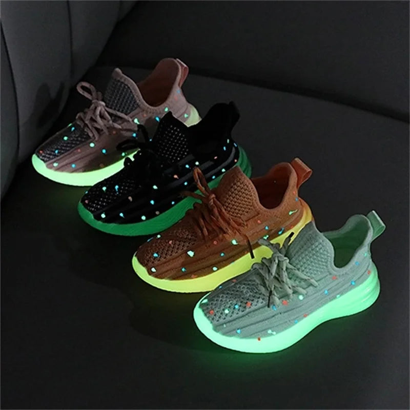 Trendy Stijlvolle Effen Kleur Ademend Lichtgewicht Casual LED Kindersneakers van Mesh met Bloemenmotief en  Vestersluiting voor Kinderen