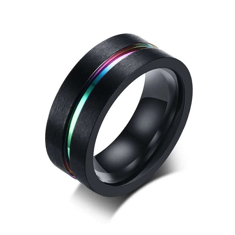 Trendy Klassieke Dagelijks Casual Vnox Effen Kleur Roestvrijstalen Ring met Regenbooglijn voor Heren